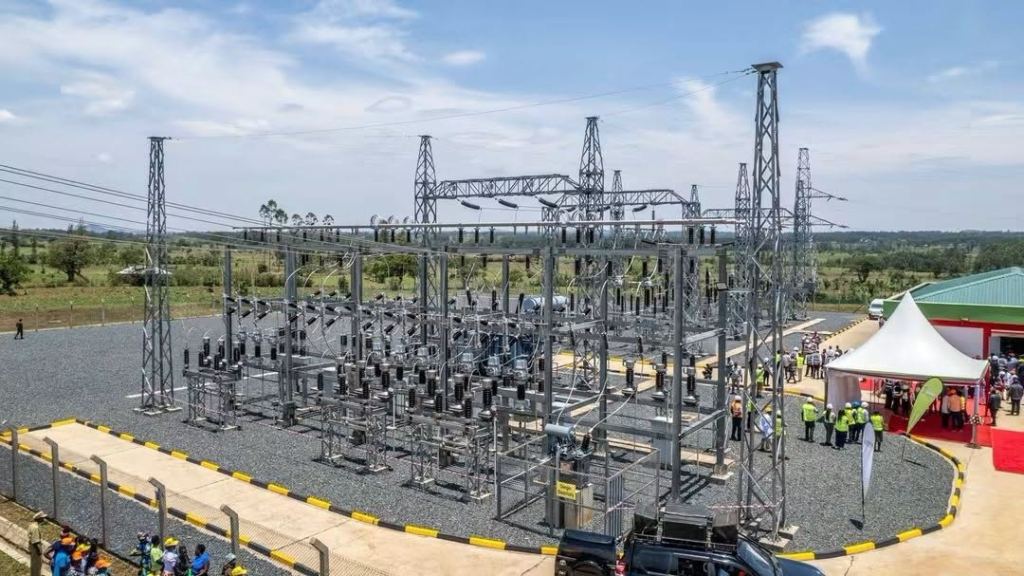 An electricity substation under a clear blue sky